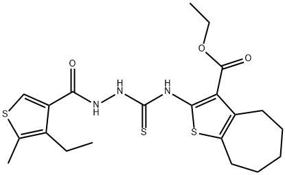 ethyl 2-(2-(4-ethyl-5-methylthiophene-3-carbonyl)hydrazinecarbothioamido)-5,6,7,8-tetrahydro-4H-cyclohepta[b]thiophene-3-carboxylate Structure