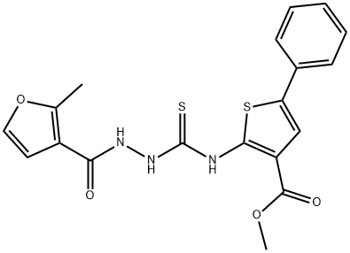 methyl 2-(2-(2-methylfuran-3-carbonyl)hydrazinecarbothioamido)-5-phenylthiophene-3-carboxylate Structure