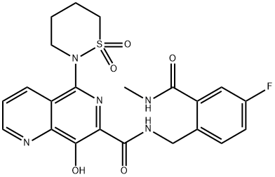 5-(1,1-Dioxido-1,2-thiazinan-2-yl)-N-[4-fluoro-2-(methylcarbamoyl)benzyl]-8-hydroxy-1,6-naphthyridine-7-carboxamide Structure
