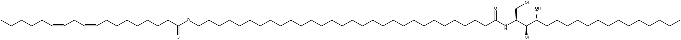 9,12-Octadecadienoic acid (9Z,12Z)-, 30-[[(1S,2S,3R)-2,3-dihydroxy-1-(hydroxymethyl)heptadecyl]amino]-30-oxotriacontyl ester Structure