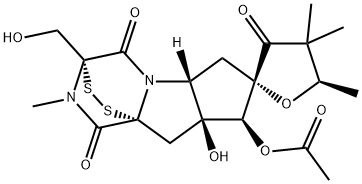 Spiro[furan-2(3H),7'(8'H)-[3,9a](iminomethano)[9aH]cyclopenta[4,5]pyrrolo[2,1-c][1,2,4]dithiazine]-3,4',10'(3'H)-trione, 8'-(acetyloxy)hexahydro-8'a-hydroxy-3'-(hydroxymethyl)-4,4,5,11'-tetramethyl-, (2S,3'R,5R,5'aR,8'S,8'aS,9'aR)- Structure