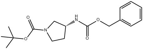 1-Pyrrolidinecarboxylic acid, 3-[[(phenylmethoxy)carbonyl]amino]-, 1,1-dimethylethyl ester, (3R)- 구조식 이미지