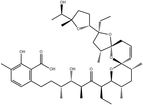 Benzoic acid, 6-[(3R,4S,5S,7R)-7-[(2S,4R,5R,7R,9S,10S,12R)-2-ethyl-4,10,12-trimethyl-2-[(2R,5S)-tetrahydro-5-[(1R)-1-hydroxyethyl]-5-methyl-2-furanyl]-1,6,8-trioxadispiro[4.1.5.3]pentadec-13-en-9-yl]-4-hydroxy-3,5-dimethyl-6-oxononyl]-2-hydroxy-3-methyl- Structure