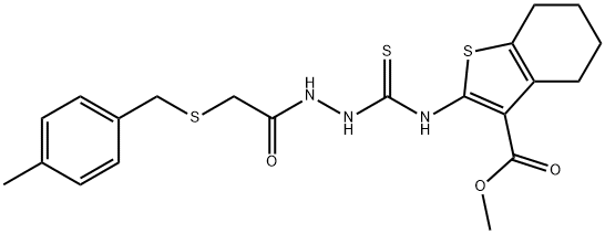 methyl 2-(2-(2-((4-methylbenzyl)thio)acetyl)hydrazinecarbothioamido)-4,5,6,7-tetrahydrobenzo[b]thiophene-3-carboxylate Structure