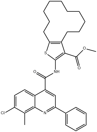 methyl 2-(7-chloro-8-methyl-2-phenylquinoline-4-carboxamido)-4,5,6,7,8,9,10,11,12,13-decahydrocyclododeca[b]thiophene-3-carboxylate 구조식 이미지