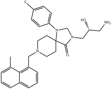 1,3,8-Triazaspiro[4.5]decan-4-one, 3-[(2R)-3-amino-2-hydroxypropyl]-1-(4-fluorophenyl)-8-[(8-methyl-1-naphthalenyl)methyl]- Structure