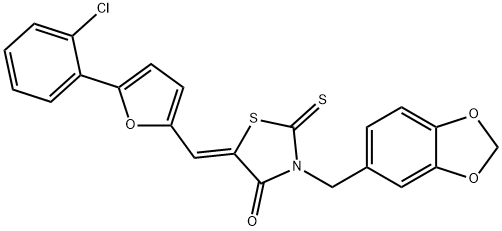 3-(benzo[d][1,3]dioxol-5-ylmethyl)-5-((5-(2-chlorophenyl)furan-2-yl)methylene)-2-thioxothiazolidin-4-one Structure