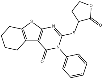 2-(2-oxooxolan-3-yl)sulfanyl-3-phenyl-5,6,7,8-tetrahydro-[1]benzothiolo[2,3-d]pyrimidin-4-one 구조식 이미지