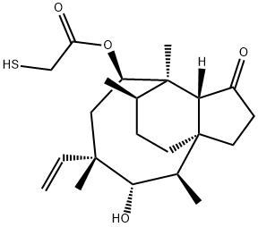 Acetic acid, 2-mercapto-, (3aS,4R,5S,6S,8R,9R,9aR,10R)-6-ethenyldecahydro-5-hydroxy-4,6,9,10-tetramethyl-1-oxo-3a,9-propano-3aH-cyclopentacycloocten-8-yl ester 구조식 이미지
