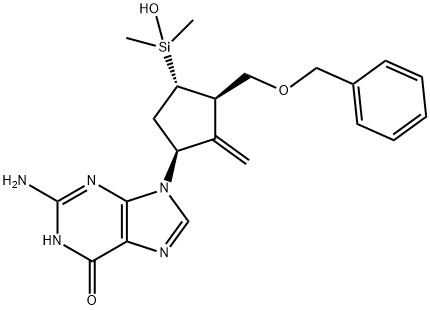 6H-Purin-6-one, 2-amino-1,9-dihydro-9-[(1S,3R,4S)-4-(hydroxydimethylsilyl)-2-methylene-3-[(phenylmethoxy)methyl]cyclopentyl]- Structure