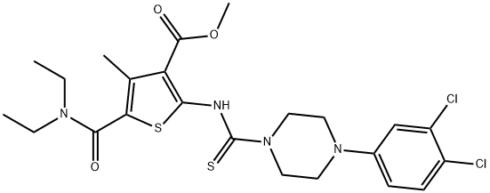 methyl 2-(4-(3,4-dichlorophenyl)piperazine-1-carbothioamido)-5-(diethylcarbamoyl)-4-methylthiophene-3-carboxylate Structure