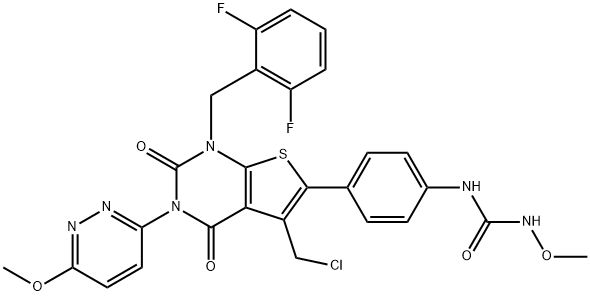 Urea, N-[4-[5-(chloromethyl)-1-[(2,6-difluorophenyl)methyl]-1,2,3,4-tetrahydro-3-(6-methoxy-3-pyridazinyl)-2,4-dioxothieno[2,3-d]pyrimidin-6-yl]phenyl]-N'-methoxy- 구조식 이미지