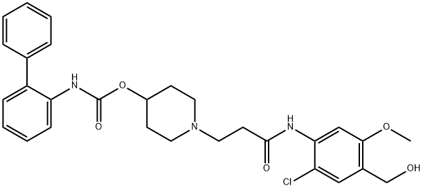 Carbamic acid, N-[1,1'-biphenyl]-2-yl-, 1-[3-[[2-chloro-4-(hydroxymethyl)-5-methoxyphenyl]amino]-3-oxopropyl]-4-piperidinyl ester Structure