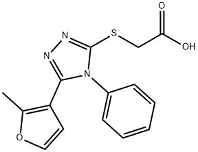 Acetic acid, 2-[[5-(2-methyl-3-furanyl)-4-phenyl-4H-1,2,4-triazol-3-yl]thio]- Structure