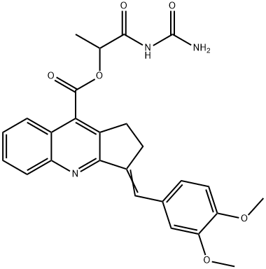 1-(carbamoylamino)-1-oxopropan-2-yl 3-[(3,4-dimethoxyphenyl)methylidene]-1H,2H,3H-cyclopenta[b]quinoline-9-carboxylate Structure