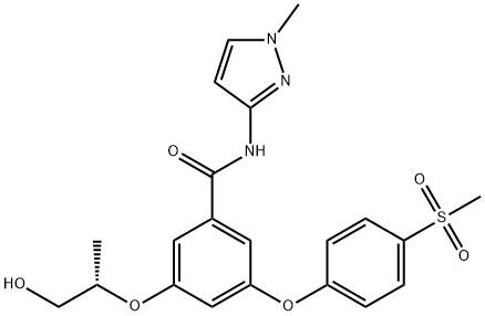 Benzamide, 3-[(1S)-2-hydroxy-1-methylethoxy]-N-(1-methyl-1H-pyrazol-3-yl)-5-[4-(methylsulfonyl)phenoxy]- Structure