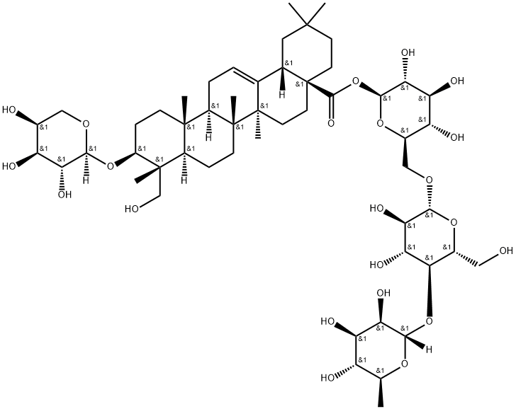 3-O-alpha-L-Arabinopyranosylhederagenin 28-O-alpha-L-rhamnopyranosyl-(1->4)-beta-D-glucopyranosyl-(1->6)-beta-D-glucopyranosyl ester Structure