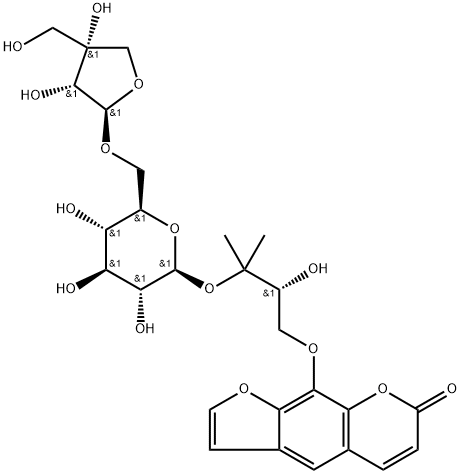 Heraclenol 3'-O-[beta-D-apiofuranosyl-(1-6)-beta-D-glucopyranoside] 구조식 이미지