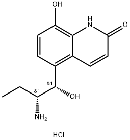 2(1H)-Quinolinone, 5-[(1R,2S)-2-amino-1-hydroxybutyl]-8-hydroxy-, hydrochloride (1:1), rel- 구조식 이미지