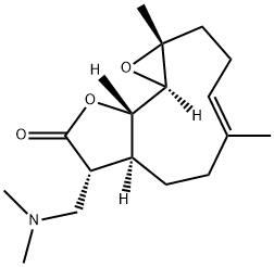 Oxireno[9,10]cyclodeca[1,2-b]furan-9(1aH)-one, 8-[(dimethylamino)methyl]-2,3,6,7,7a,8,10a,10b-octahydro-1a,5-dimethyl-, (1aR,4E,7aS,8R,10aS,10bR)- 구조식 이미지