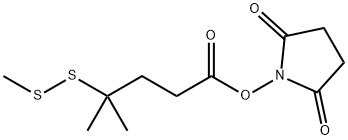 Pentanoic acid, 4-methyl-4-(methyldithio)-, 2,5-dioxo-1-pyrrolidinyl ester Structure