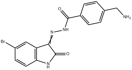 Benzoic acid, 4-(aminomethyl)-, 2-(5-bromo-1,2-dihydro-2-oxo-3H-indol-3-ylidene)hydrazide Structure