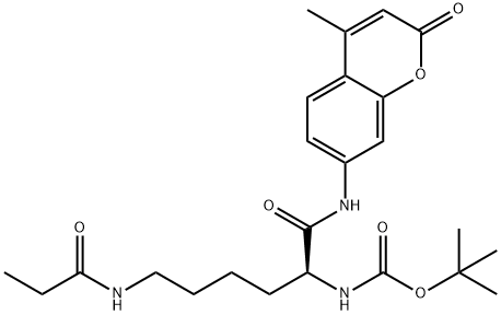 Carbamic acid, [(1S)-1-[[(4-methyl-2-oxo-2H-1-benzopyran-7-yl)amino]carbonyl]-5-[(1-oxopropyl)amino]pentyl]-, 1,1-dimethylethyl ester (9CI) Structure