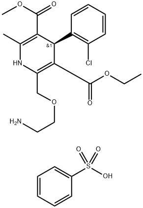 3,5-Pyridinedicarboxylic acid, 2-[(2-aminoethoxy)methyl]-4-(2-chlorophenyl)-1,4-dihydro-6-methyl-, 3-ethyl 5-methyl ester, (4R)-, benzenesulfonate (1:1) 구조식 이미지