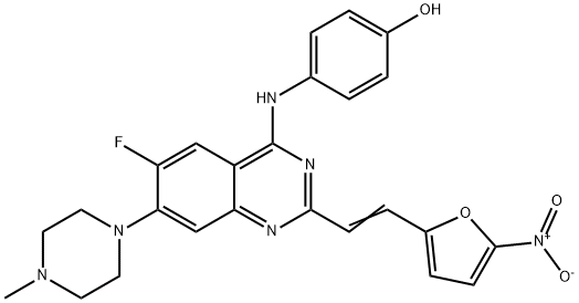 4-({6-Fluoro-7-(4-methyl-1-piperazinyl)-2-[2-(5-nitro-2-furyl)vinyl]-4-quinazolinyl}amino)phenol 구조식 이미지