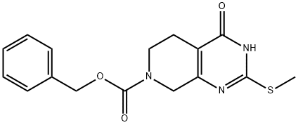 Pyrido[3,4-d]pyrimidine-7(3H)-carboxylic acid, 4,5,6,8-tetrahydro-2-(methylthio)-4-oxo-, phenylmethyl ester Structure