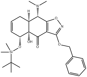 Naphth[2,3-d]isoxazol-4(4aH)-one, 9-(dimethylamino)-5-[[(1,1-dimethylethyl)dimethylsilyl]oxy]-5,8,8a,9-tetrahydro-4a-hydroxy-3-(phenylmethoxy)-, (4aS,5R,8aS,9S)- 구조식 이미지