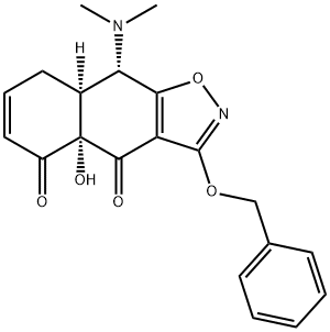 Naphth[2,3-d]isoxazole-4,5(4aH,8H)-dione, 9-(dimethylamino)-8a,9-dihydro-4a-hydroxy-3-(phenylmethoxy)-, (4aS,8aS,9S)- 구조식 이미지