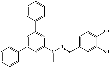 Benzaldehyde, 3,4-dihydroxy-, 2-(4,6-diphenyl-2-pyrimidinyl)-2-methylhydrazone Structure