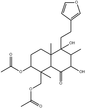 1(2H)-Naphthalenone, 7-(acetyloxy)-8-[(acetyloxy)methyl]-4-[2-(3-furanyl)ethyl]octahydro-2,4-dihydroxy-3,4a,8-trimethyl- (9CI) Structure