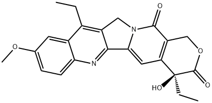 1H-Pyrano[3',4':6,7]indolizino[1,2-b]quinoline-3,14(4H,12H)-dione, 4,11-diethyl-4-hydroxy-9-methoxy-, (4S)- 구조식 이미지