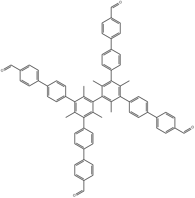 5",5"'-bis(4'-formyl-[1,1'-biphenyl]-4-yl)-2",2"',4",4"',6",6"'-hexamethyl-[1,1':4',1":3",1"':3"',1"":4"",1""'-sexiphenyl]-4,4""'-dicarbaldehyde Structure