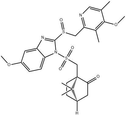 Bicyclo[2.2.1]heptan-2-one, 1-[[[5-methoxy-2-[[(4-methoxy-3,5-dimethyl-2-pyridinyl)methyl]sulfinyl]-1H-benzimidazol-1-yl]sulfonyl]methyl]-7,7-dimethyl-, (1S,4R)- Structure