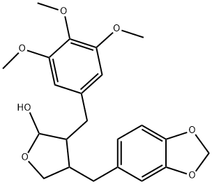 2-Furanol, 4-(1,3-benzodioxol-5-ylmethyl)tetrahydro-3-[(3,4,5-trimethoxyphenyl)methyl]- Structure