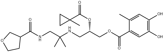 Benzoic acid, 4,5-dihydroxy-2-methyl-, (2S)-3-[[1,1-dimethyl-2-[[(tetrahydro-3-furanyl)carbonyl]amino]ethyl]amino]-2-[[(1-methylcyclopropyl)carbonyl]oxy]propyl ester Structure