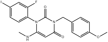2,4(1H,3H)-Pyrimidinedione, 1-(2-fluoro-4-iodophenyl)-3-[(4-methoxyphenyl)methyl]-6-(methylamino)- Structure