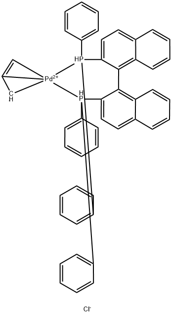 Palladium(1+), [1,1'-(1R)-[1,1'-binaphthalene]-2,2'-diylbis[1,1-diphenylphosphine-κP]](η3-2-propen-1-yl)-, chloride (1:1) Structure