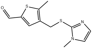 5-methyl-4-{[(1-methyl-1{H}-imidazol-2-yl)thio]methyl}thiophene-2-carbaldehyde Structure