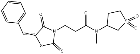 3-[(5E)-5-benzylidene-4-oxo-2-sulfanylidene-1,3-thiazolidin-3-yl]-N-(1,1-dioxothiolan-3-yl)-N-methylpropanamide 구조식 이미지