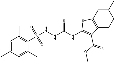 methyl 2-(2-(mesitylsulfonyl)hydrazinecarbothioamido)-6-methyl-4,5,6,7-tetrahydrobenzo[b]thiophene-3-carboxylate 구조식 이미지