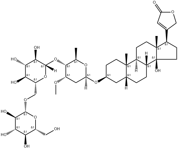 3β-[3-O-Methyl-4-O-(6-O-β-D-glucopyranosyl-β-D-glucopyranosyl)-2,6-dideoxy-β-D-ribo-hexopyranosyloxy]-14-hydroxy-5β-cardanolide-20(22)-ene Structure