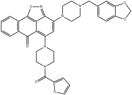 6H-Anthra[1,9-cd]isoxazol-6-one, 3-[4-(1,3-benzodioxol-5-ylmethyl)-1-piperazinyl]-5-[4-(2-furanylcarbonyl)-1-piperazinyl]- Structure