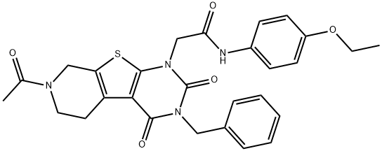 Pyrido[4',3':4,5]thieno[2,3-d]pyrimidine-1(2H)-acetamide, 7-acetyl-N-(4-ethoxyphenyl)-3,4,5,6,7,8-hexahydro-2,4-dioxo-3-(phenylmethyl)- Structure