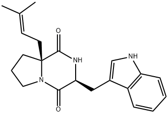 Pyrrolo[1,2-a]pyrazine-1,4-dione, hexahydro-3-(1H-indol-3-ylmethyl)-8a-(3-methyl-2-buten-1-yl)-, (3S,8aS)- Structure