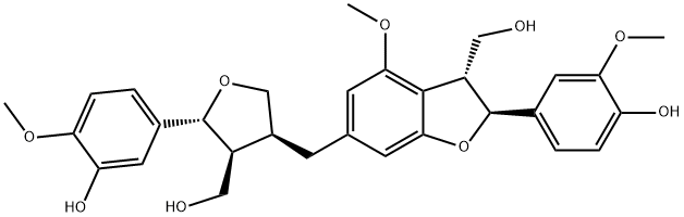 3-Benzofuranmethanol, 2,3-dihydro-2-(4-hydroxy-3-methoxyphenyl)-4-methoxy-6-[[(3S,4S,5R)-tetrahydro-5-(3-hydroxy-4-methoxyphenyl)-4-(hydroxymethyl)-3-furanyl]methyl]-, (2S,3R)- Structure