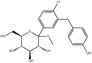 D-Glucopyranoside, methyl 1-C-[4-chloro-3-[(4-hydroxyphenyl)methyl]phenyl]- Structure